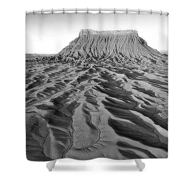 Factory Butte Shower Curtain featuring the photograph Factory Butte Utah BW by Susan Candelario