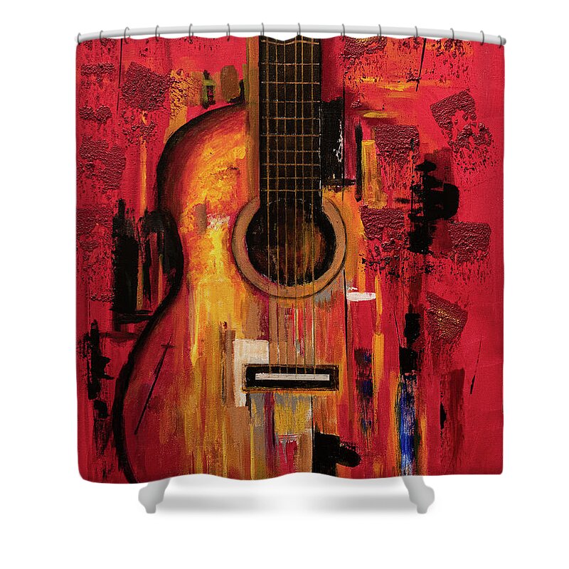 Classical Guitar Shower Curtain featuring the painting Fading Echo by Marc Lanclus