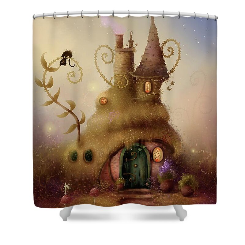 Fairy House Shower Curtain featuring the painting Fairy Fern Cottage by Joe Gilronan