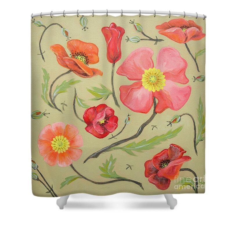 Poppy Shower Curtain featuring the painting Fairytale Poppies by Cheryl McClure