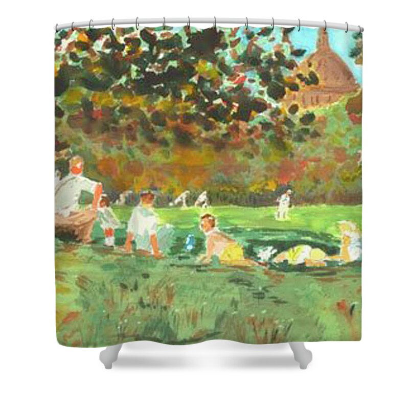  Shower Curtain featuring the painting Fall Ball on the Mall by John Macarthur