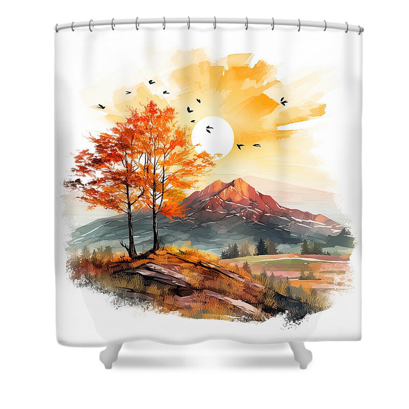 Four Seasons Shower Curtain featuring the digital art Fall Festiveness - Four Seasons of Color by Lourry Legarde