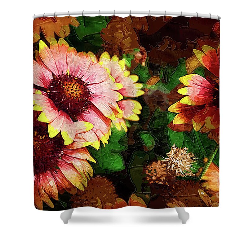 Flowers Shower Curtain featuring the digital art Fall Flowers In Impasto by Kirt Tisdale