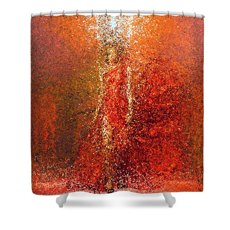 Red Leaves Shower Curtain featuring the painting Fall Is Coming by Alex Mir