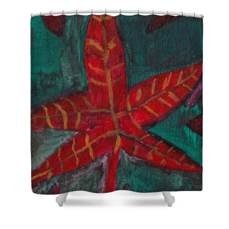Leaf Shower Curtain featuring the painting Fall Leaf on the Grass by Christopher Reed