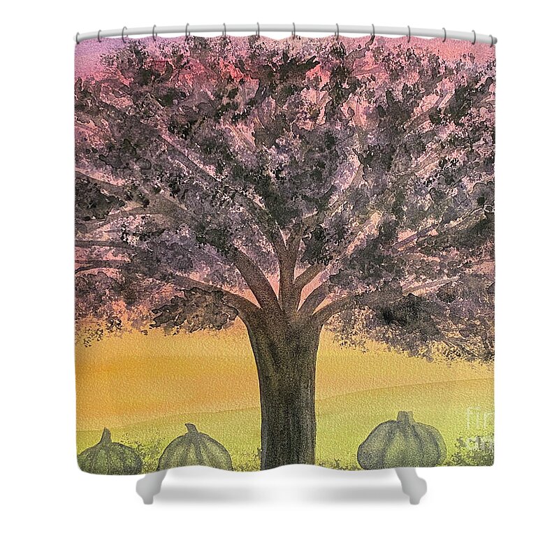 Tree Shower Curtain featuring the painting Fall Silhouette by Lisa Neuman