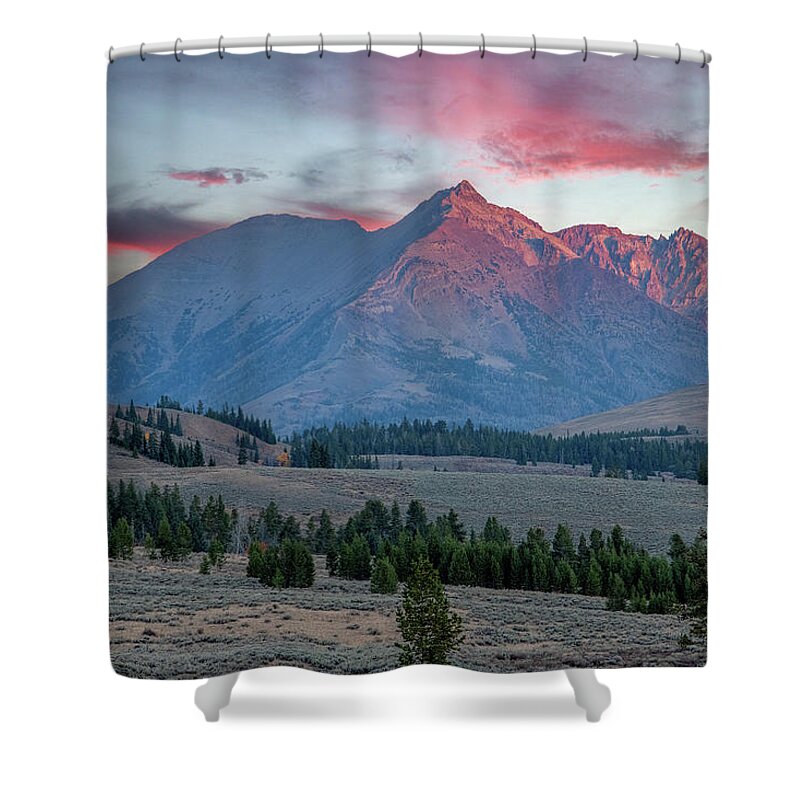 Wyoming Shower Curtain featuring the photograph Fall Sunrise, Yellowstone's Electric Peak by Marcy Wielfaert