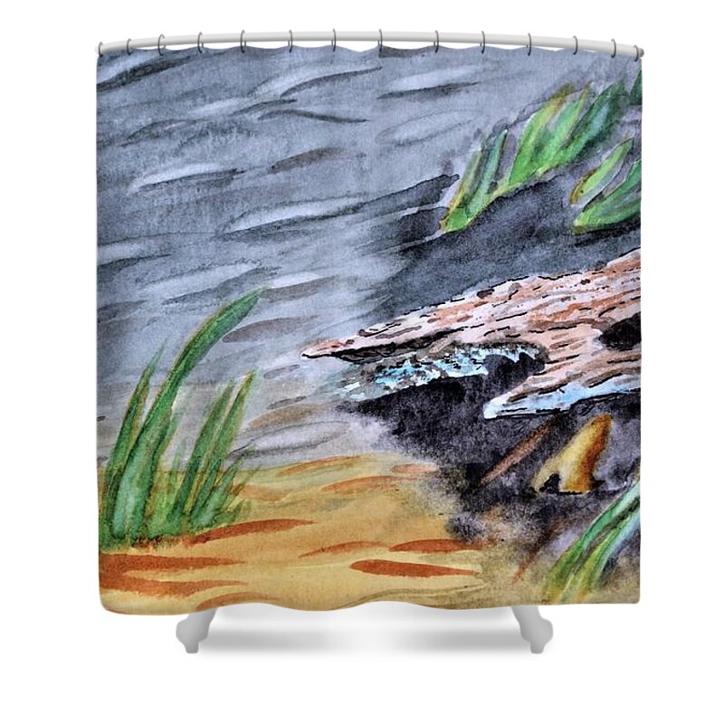 Fallen Palm Shower Curtain featuring the painting Fallen Palm by WarrenThompson