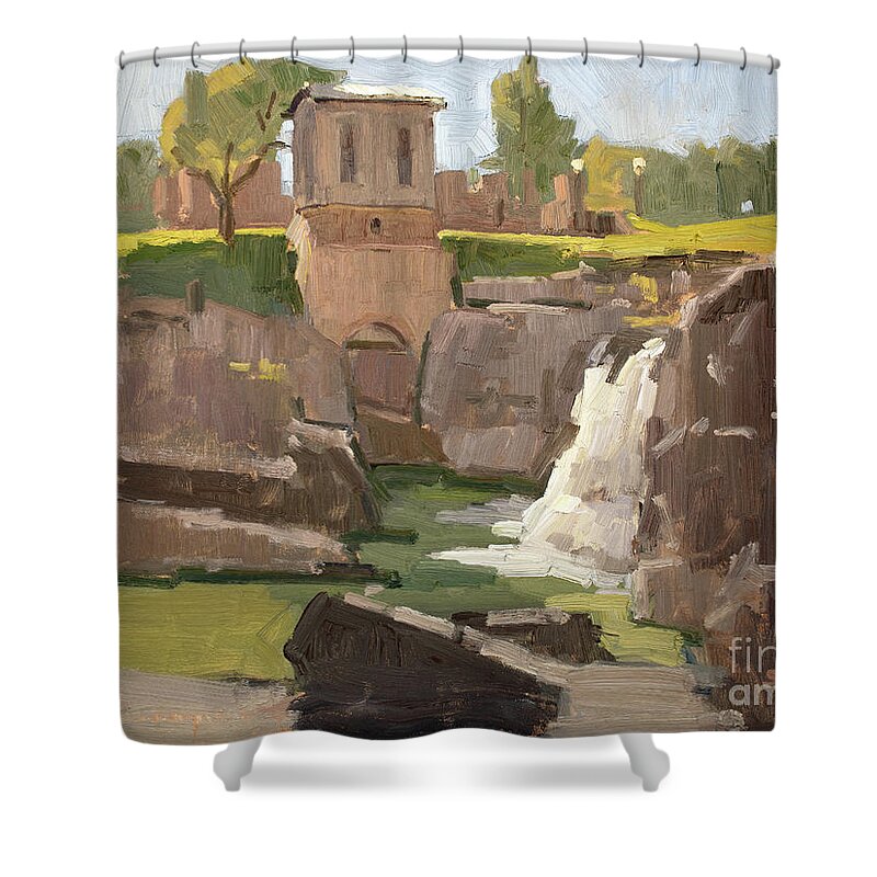 Falls Park Shower Curtain featuring the painting Falls Park - Sioux Falls, South Dakota by Paul Strahm