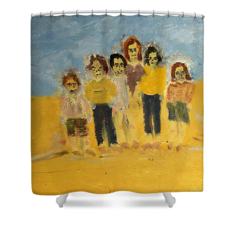  Shower Curtain featuring the painting Family at the Beach by David McCready