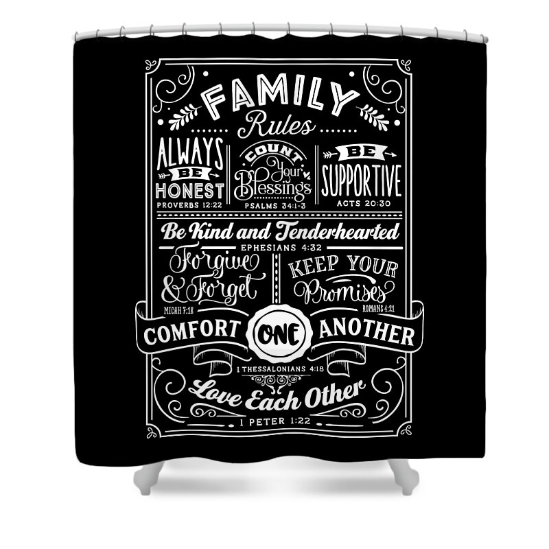 Family Shower Curtain featuring the digital art Family Rules Verses by Sambel Pedes
