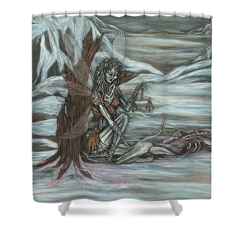 Famine Shower Curtain featuring the painting Famine - The Four Fairies of the Apocalypse by Megan Thompson
