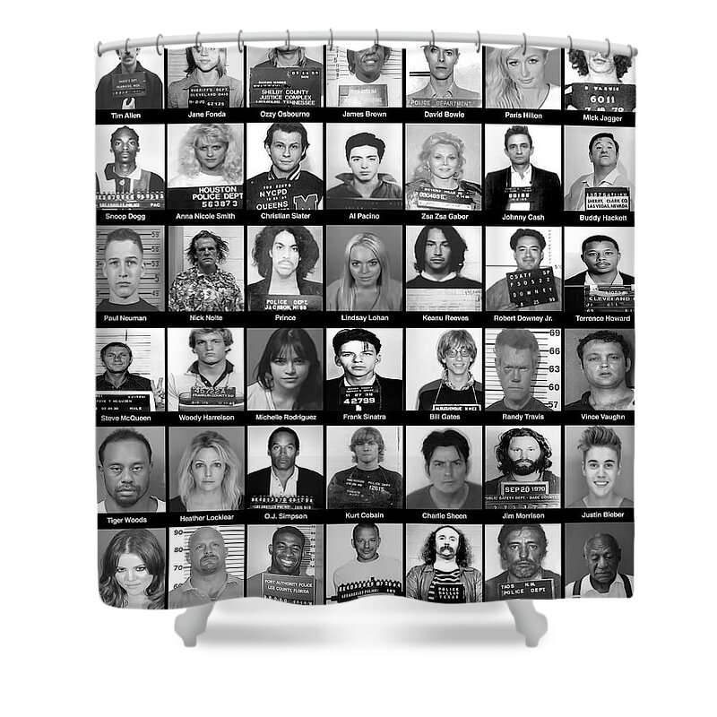 Famous People Mug Shots Shower Curtain featuring the mixed media Famous People Mug Shots by Pheasant Run Gallery