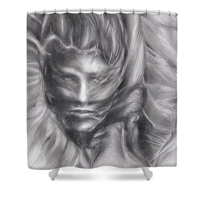 Female Shower Curtain featuring the drawing Fantasma, pencil on paper by Adriana Mueller