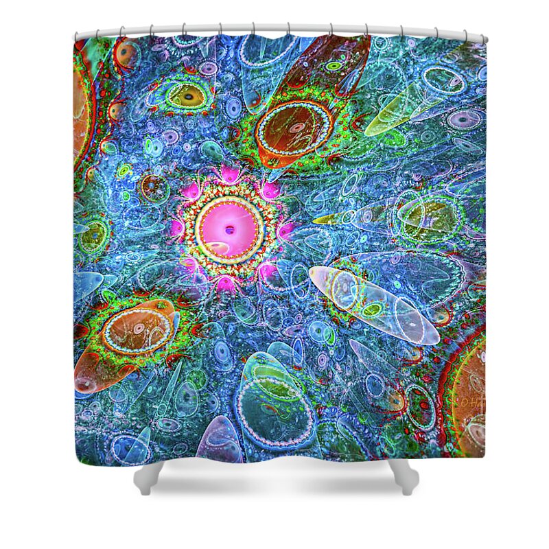 Abstract Art Shower Curtain featuring the digital art Fantasy Around Pink by Olga Hamilton