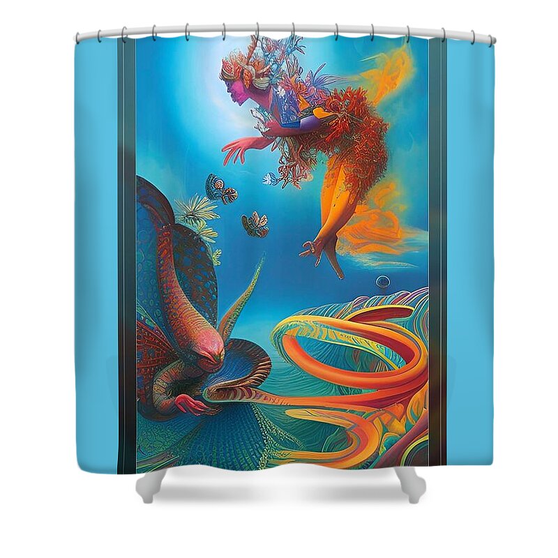 Fantasy Shower Curtain featuring the mixed media Fantasy Figures Rule by Nancy Ayanna Wyatt