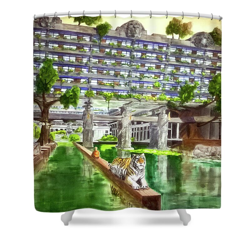 Fantasy Shower Curtain featuring the painting Fantasy IV Utopia Estate by Francisco Gutierrez