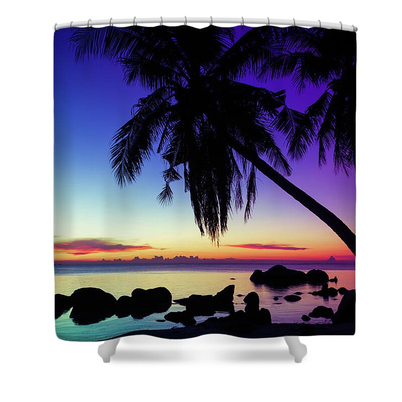 Paradise Shower Curtain featuring the photograph Fantasy sunset Thai Restaurant Decoration by Josu Ozkaritz