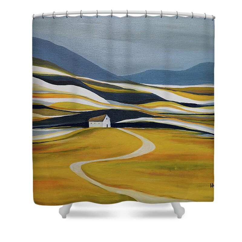Landscape Shower Curtain featuring the painting Far Away From the Crowd by Aniko Hencz