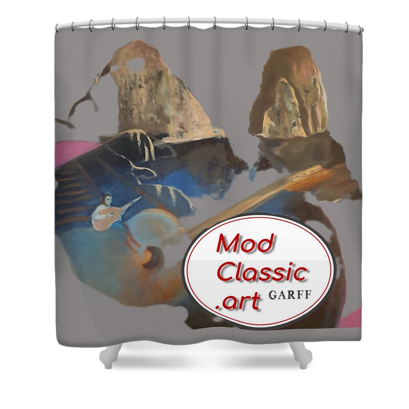 Guitars Shower Curtain featuring the painting Faraglioni Serenade ModClassic Art Style by Enrico Garff