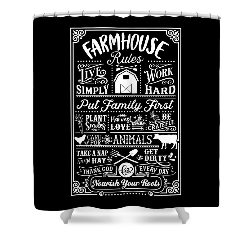 Family Shower Curtain featuring the digital art Farmhouse Rules by Sambel Pedes
