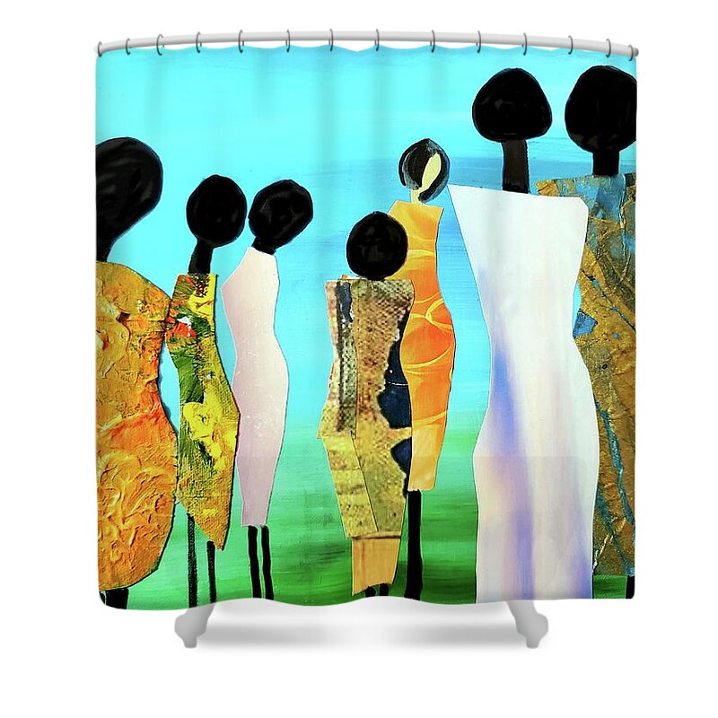 Abstract Shower Curtain featuring the mixed media Fashion Week by Sharon Williams Eng