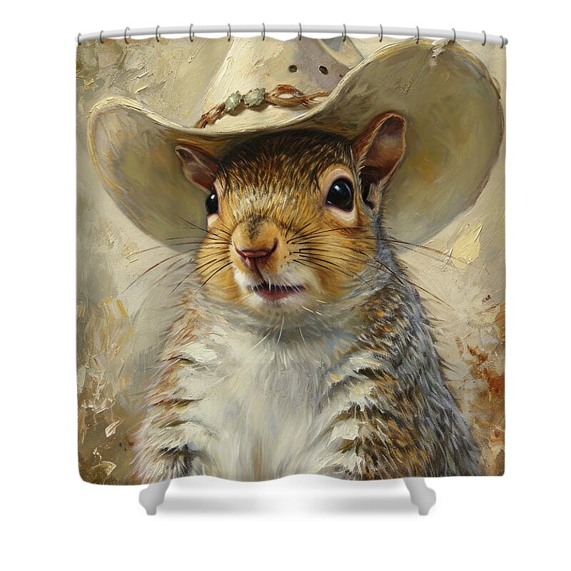 Squirrel Shower Curtain featuring the painting Fat And Happy Higgins by Tina LeCour
