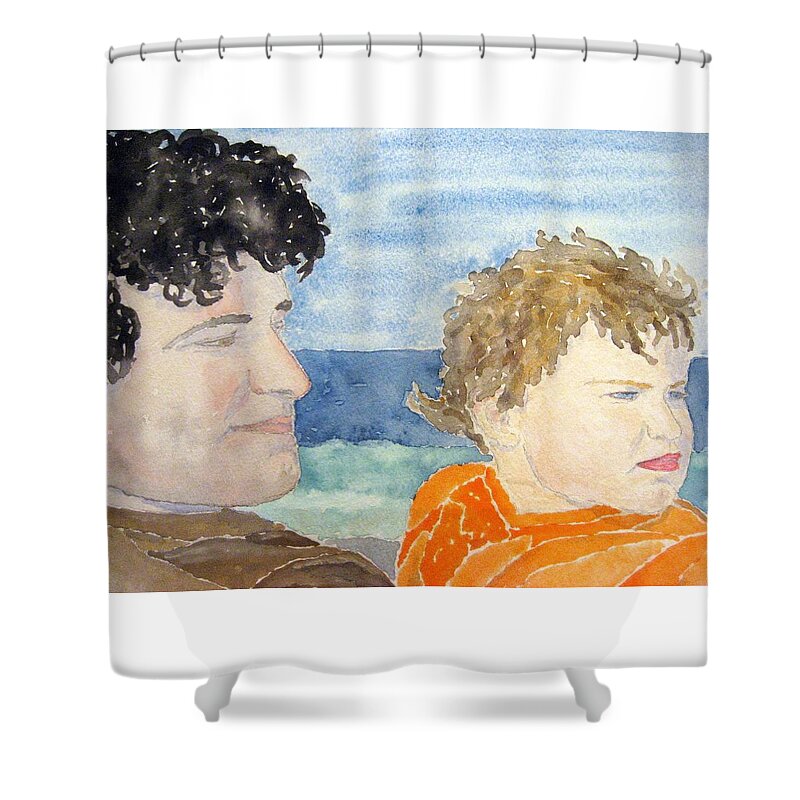Watercolor Shower Curtain featuring the painting Father and Son by John Klobucher