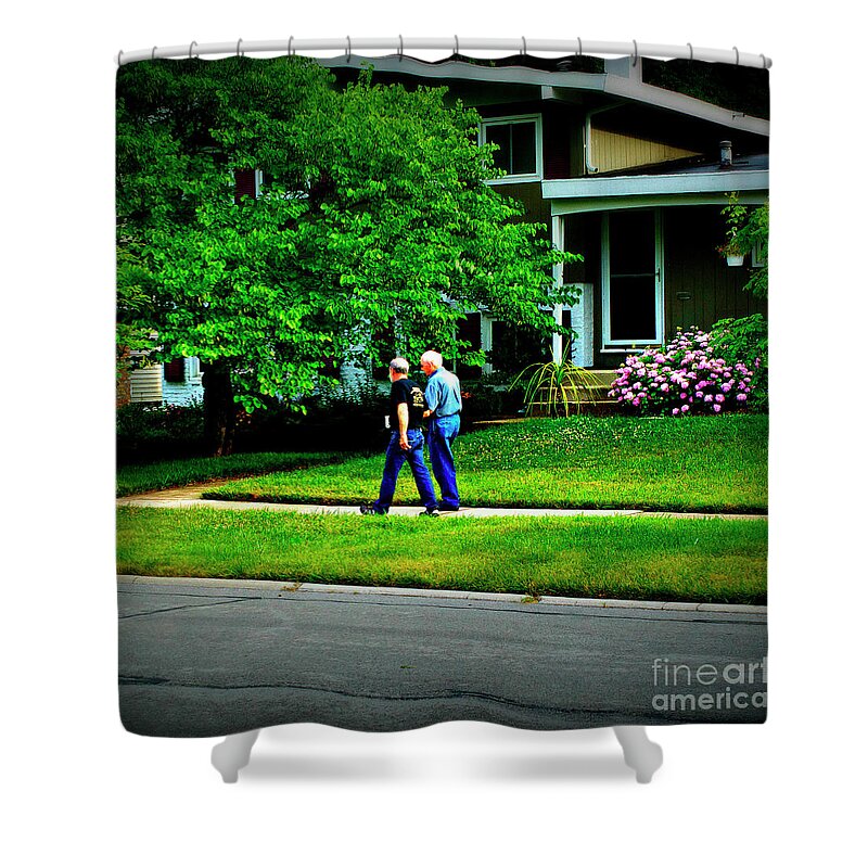 Humans Shower Curtain featuring the photograph Father and Son Wisdom Walk - Square by Frank J Casella