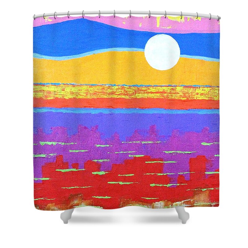 Abstract Shower Curtain featuring the painting Fauvist Sunset by Jeremy Aiyadurai
