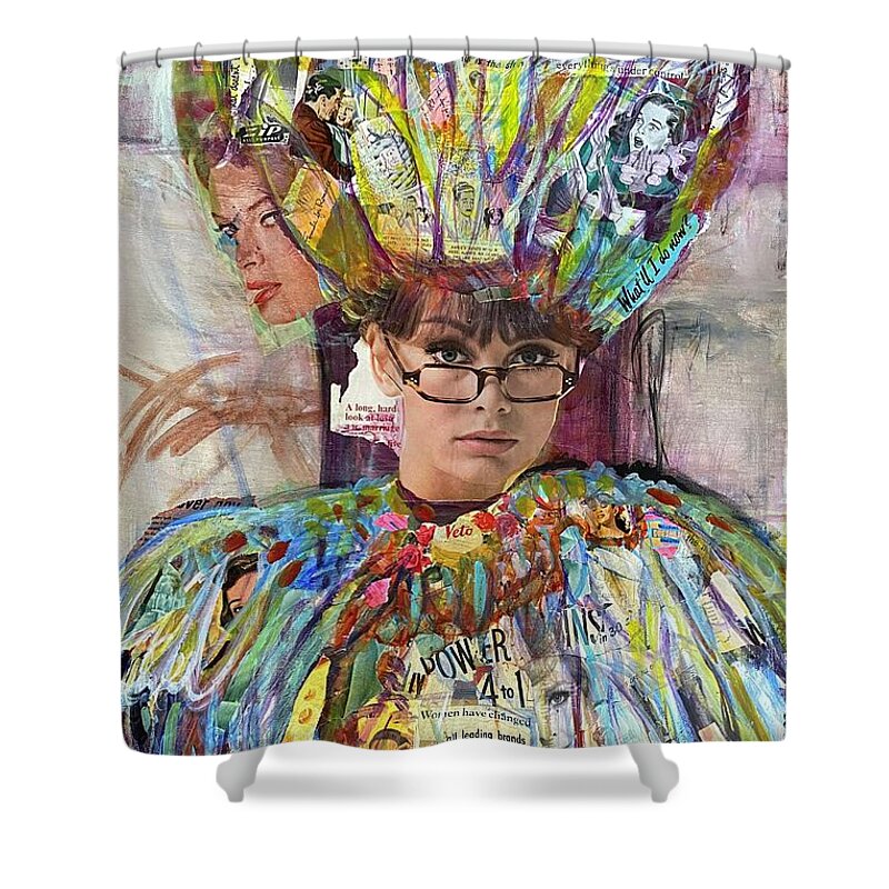  Shower Curtain featuring the mixed media Feathermore by Val Zee McCune