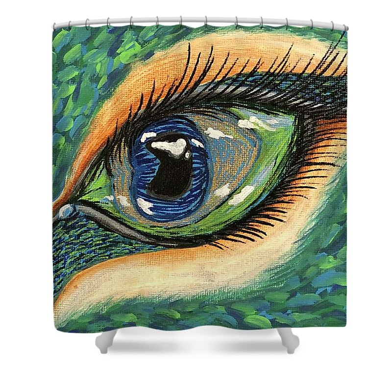 Peacock Shower Curtain featuring the painting Feathery eye by Meganne Peck