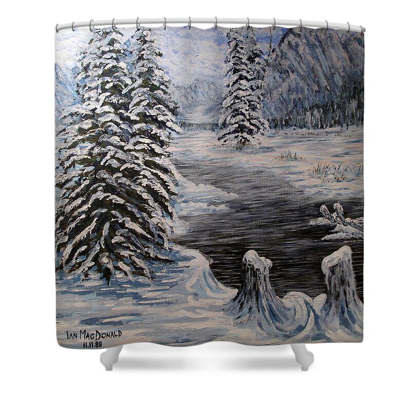 Winter Shower Curtain featuring the painting February in Canada by Ian MacDonald