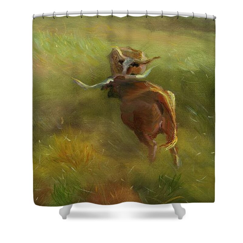 Farm Shower Curtain featuring the painting Feed Time Right Side by Susan Hensel