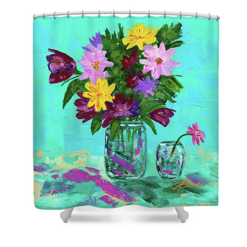 Flowers Shower Curtain featuring the painting Feeling Left Out by Adele Bower