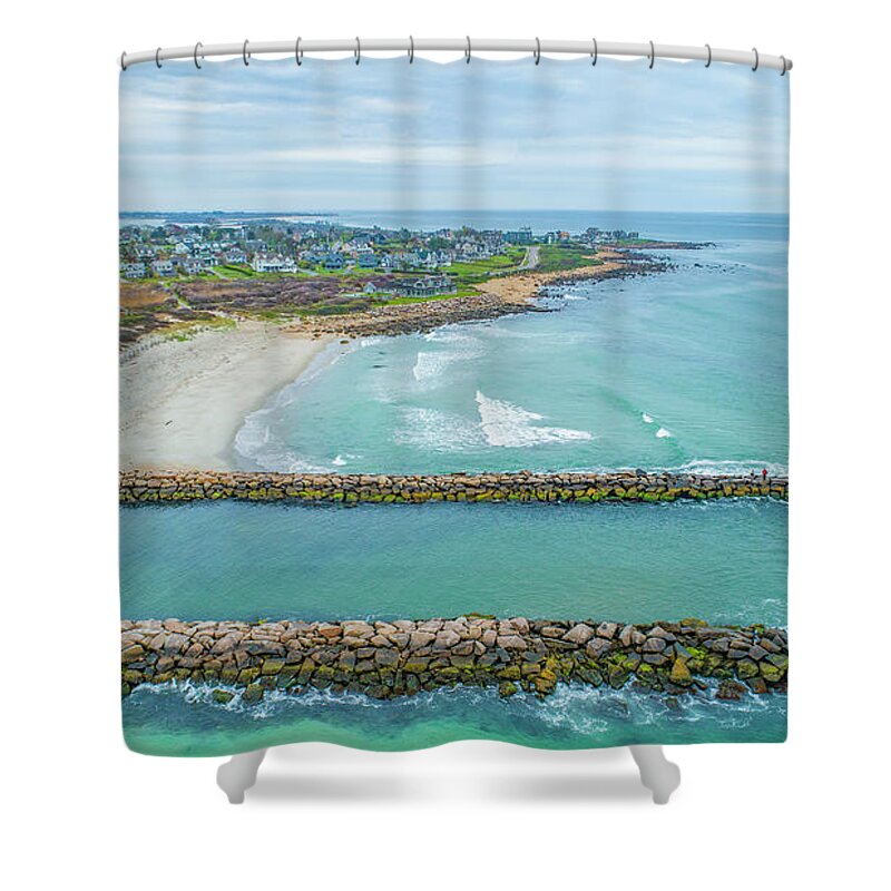 Fenway Beach Shower Curtain featuring the photograph Fenway Beach, Weekapaug #1 by Veterans Aerial Media LLC