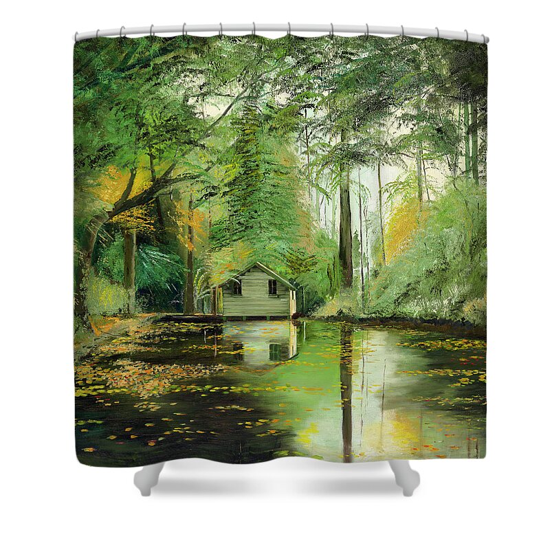 Landscape Shower Curtain featuring the painting Fern Tree Gully by Roger Clarke