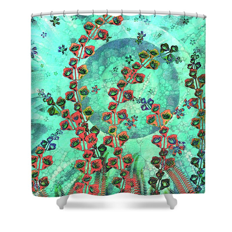 Ferns Shower Curtain featuring the digital art Ferns and Foxgloves by Peggy Collins