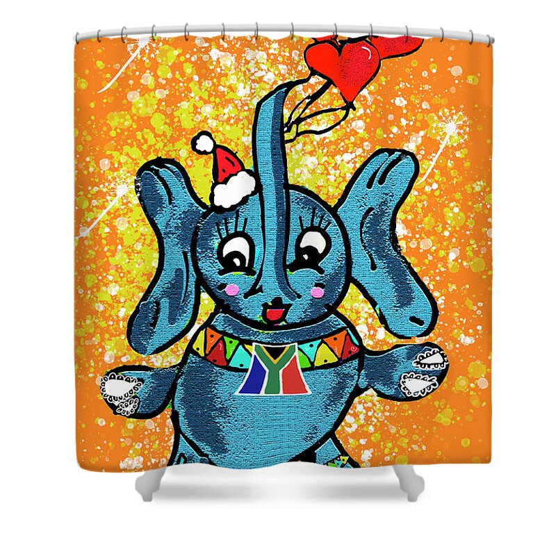Cartoon Shower Curtain featuring the photograph Festive Baby Elephant with Balloons by Vanessa Thomas