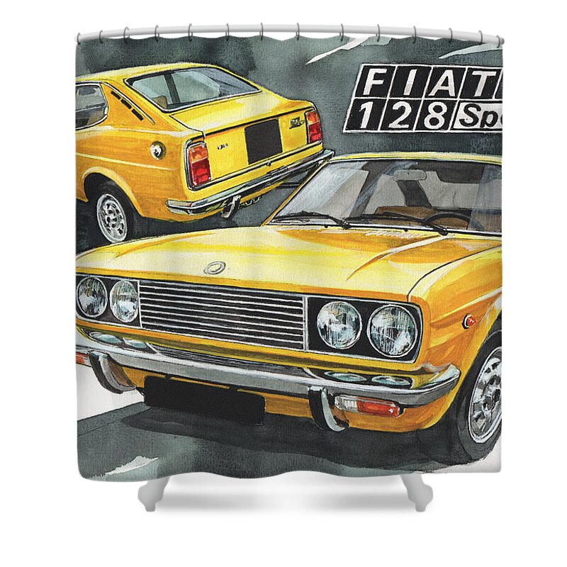 Fiat Shower Curtain featuring the painting Fiat 128 Sport L by Yoshiharu Miyakawa