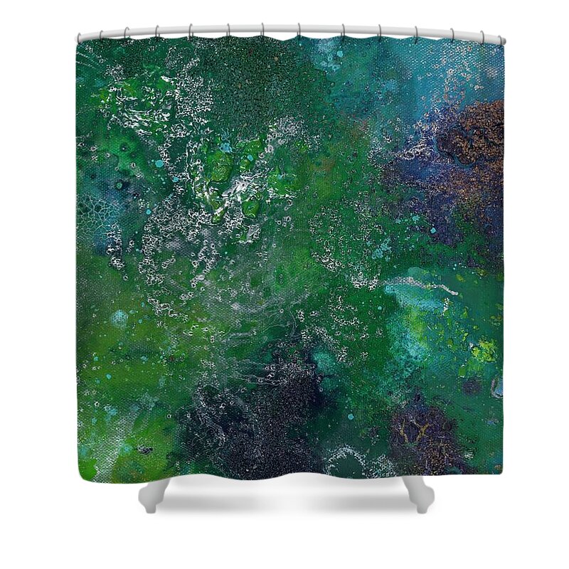 Abstract Green Fields Shower Curtain featuring the painting Fields by Kasha Ritter