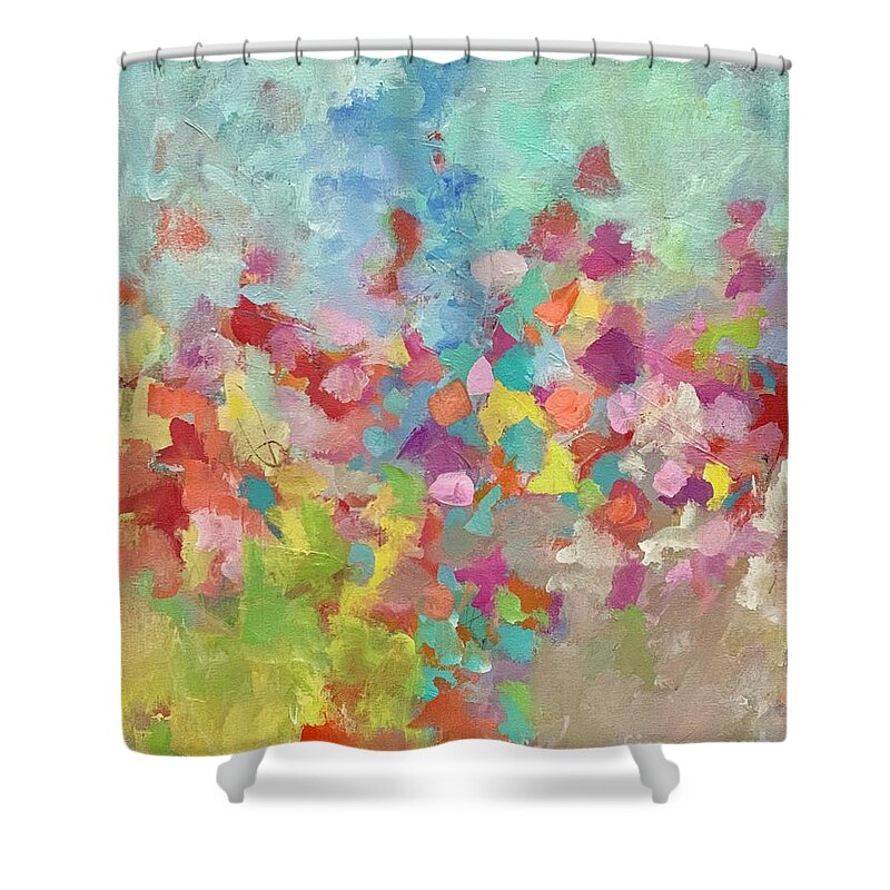 Abstract Floral Shower Curtain featuring the painting Field of Gold by Patsy Walton
