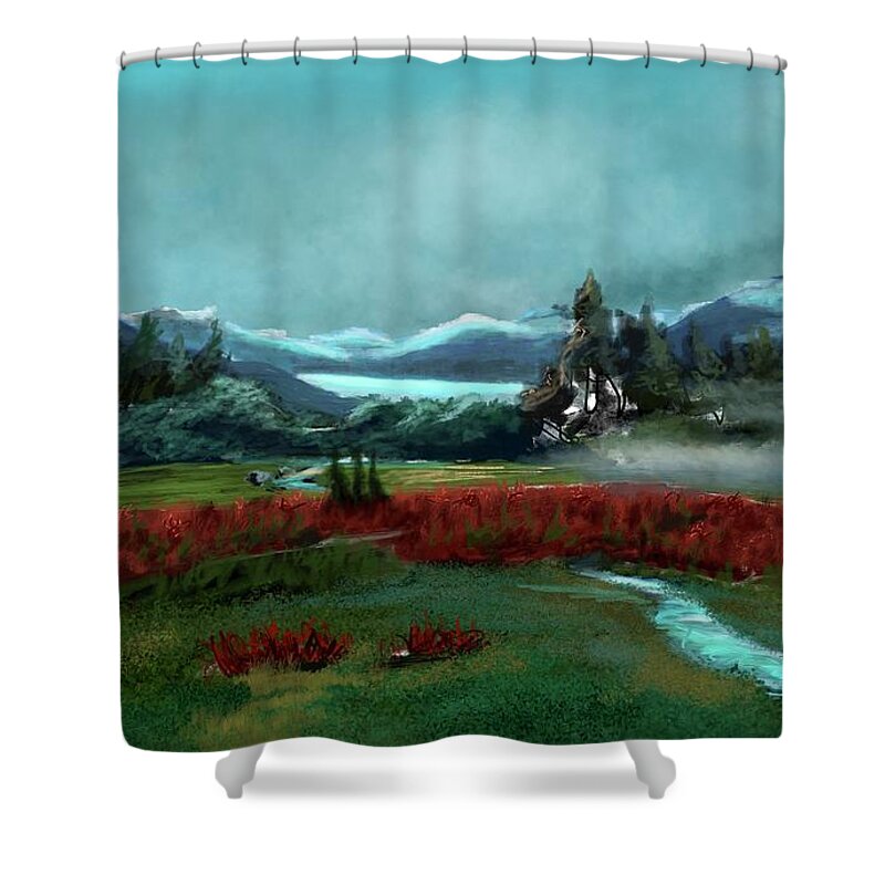 Lupine Shower Curtain featuring the digital art Fields of Lupine by Doug Gist