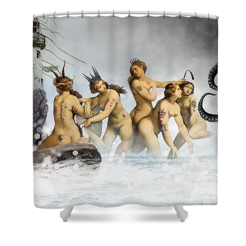 Digital Art Shower Curtain featuring the digital art Fierce Sea Maidens by Janice Leagra