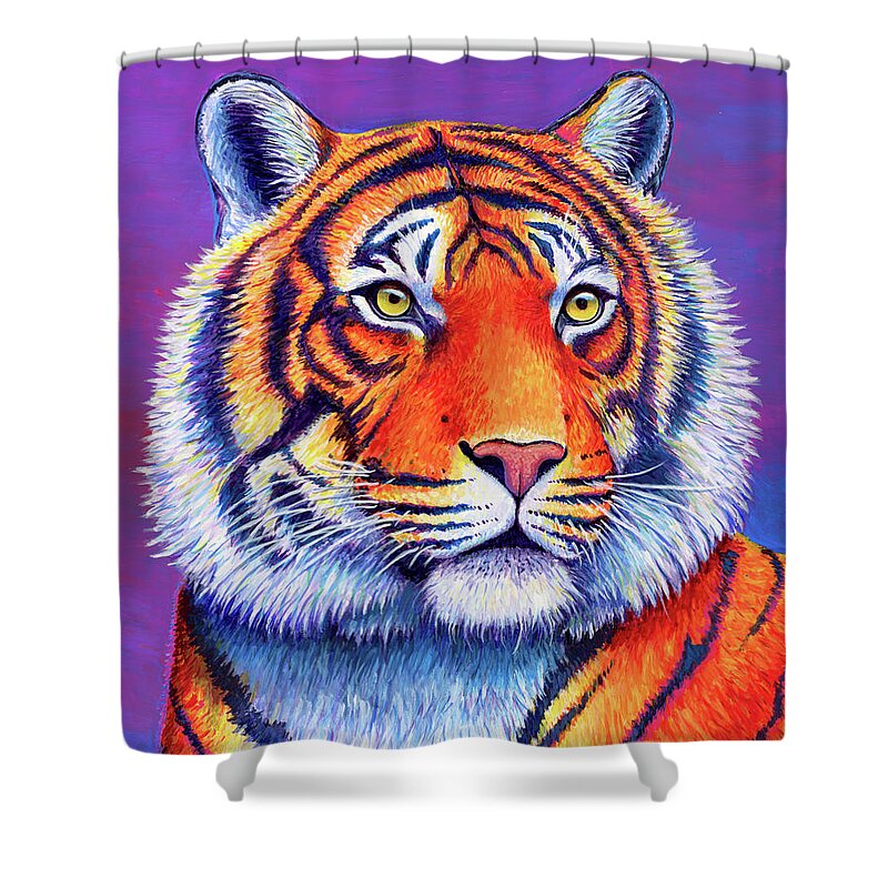 Tiger Shower Curtain featuring the painting Fiery Beauty - Colorful Bengal Tiger by Rebecca Wang