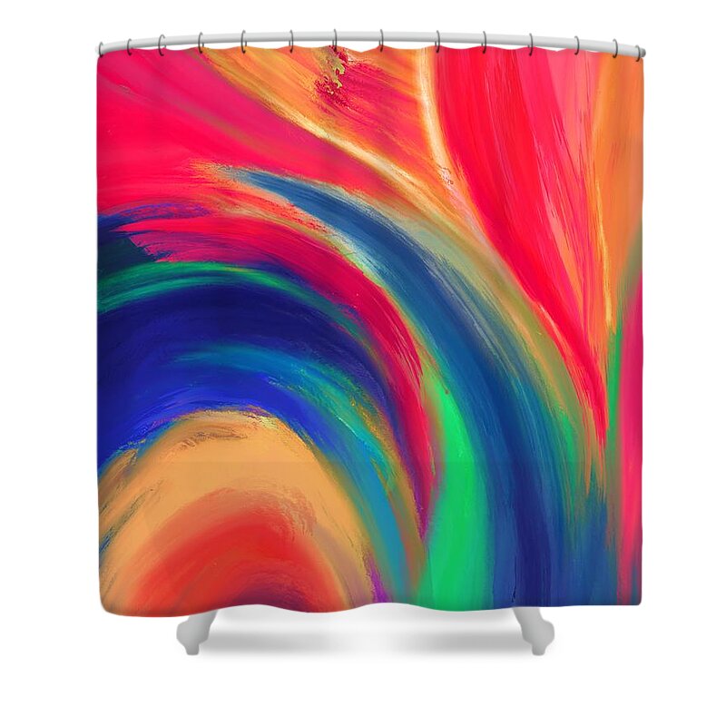 Abstract Shower Curtain featuring the digital art Fiery Fire - Modern Colorful Abstract Digital Art by Sambel Pedes