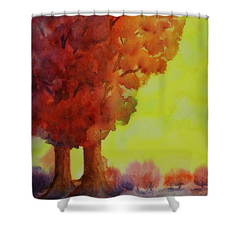 Kim Mcclinton Shower Curtain featuring the painting Fiery Foliage by Kim McClinton