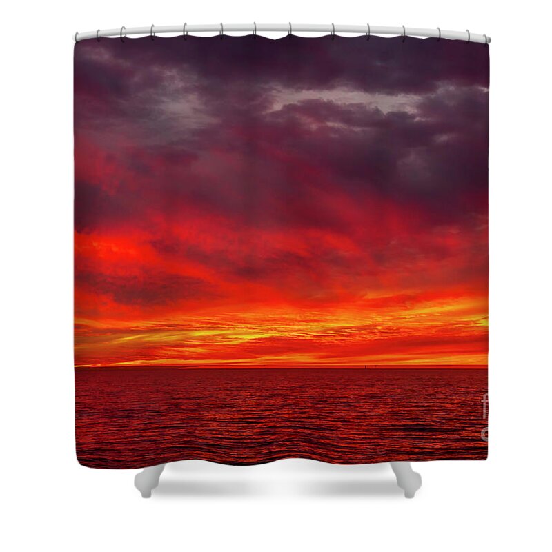 Sunset Shower Curtain featuring the photograph Fiery Sunset in Oceanside - January 10, 2022 by Rich Cruse