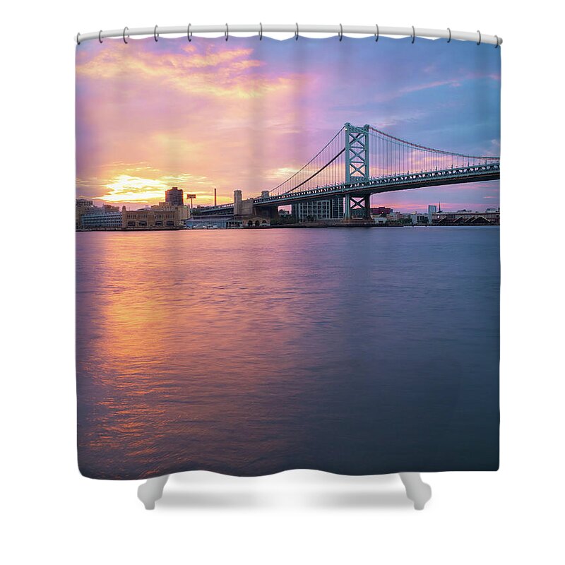 Bridge Shower Curtain featuring the photograph Fiery Sunset Over The Ben Vertical by Kristia Adams