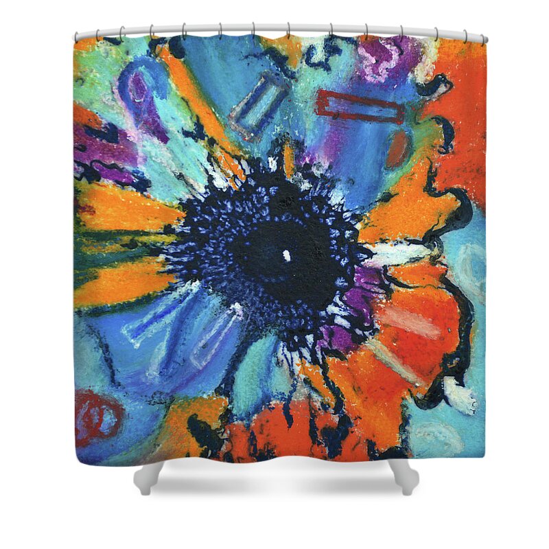 Abstract Art Shower Curtain featuring the painting Fiesta by Catherine Jeltes